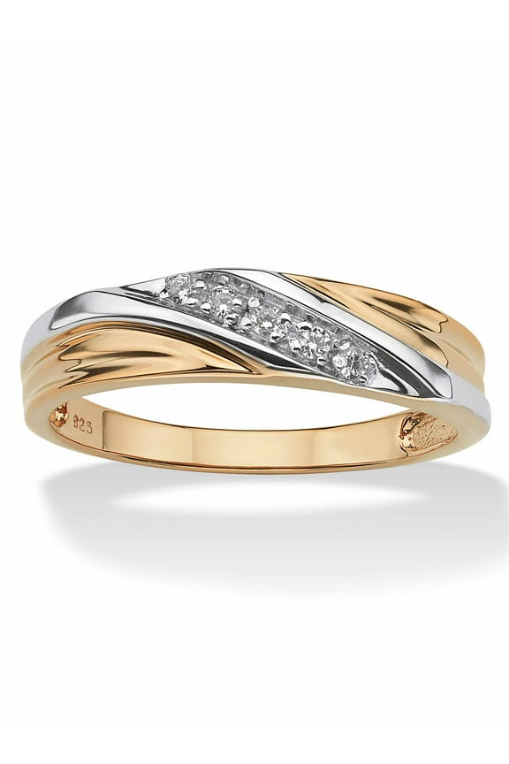 Men's Round 18k Gold-Plated or Platinum-Plated Sterling Silver Cubic Zirconia Accent Wedding Band Ring