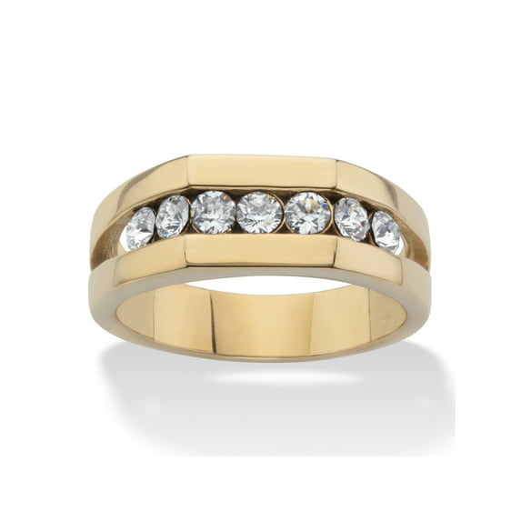 PalmBeach Jewelry Men's Round Crystal Beveled Wedding Band Ring in Gold Ion-Plated or Stainless Steel