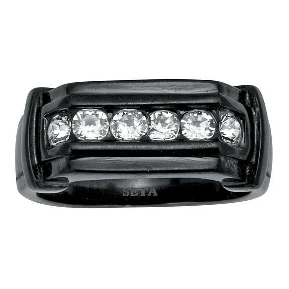 PalmBeach Jewelry Men's Round Crystal Black Ion-Plated Stainless Steel Ring