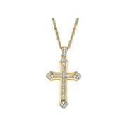 PalmBeach Jewelry Men's Round Crystal Cross Pendant (32mm) Necklace with Rope Chain in Goldtone 24"