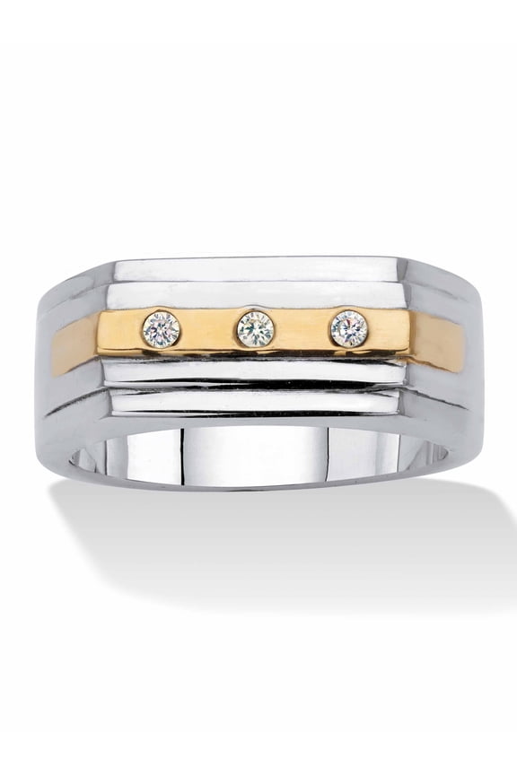 Men's Round Crystal Two-Tone Gold Ion-Plated Stainless Steel Two-Tone Rectangular Ring