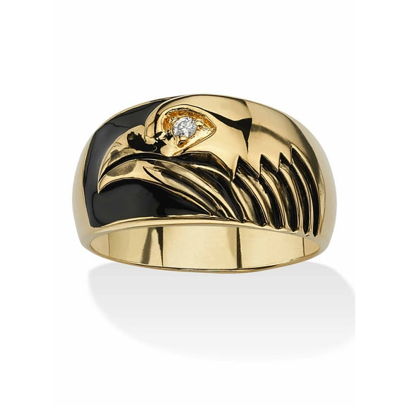 PalmBeach Jewelry Men's Round Cubic Zirconia Accent Yellow Gold-Plated Black Enamel-Finish American Eagle Ring