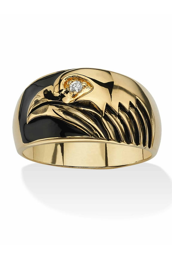 Men's Round Cubic Zirconia Accent Yellow Gold-Plated Black Enamel-Finish American Eagle Ring