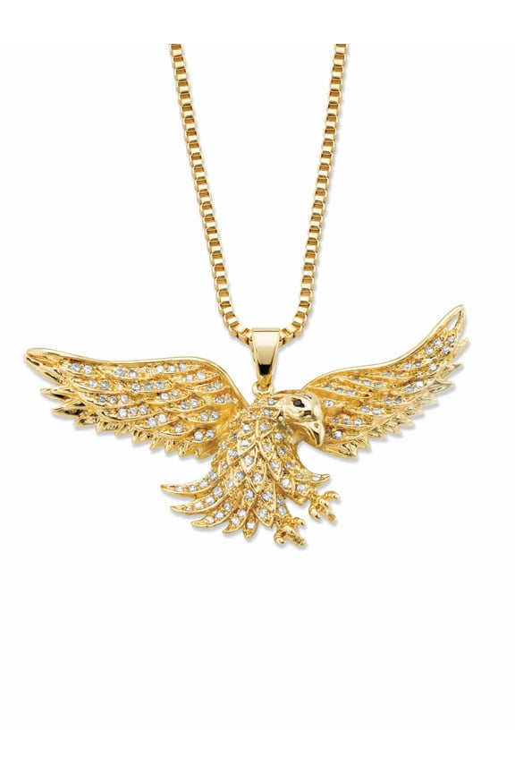 Men's Round Cubic Zirconia Eagle Pendant Necklace 1 TCW Gold-Plated 20" or 24"