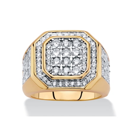 PalmBeach Jewelry Men's Round Cubic Zirconia Octagon Grid Ring 2.45 TCW Gold-Plated