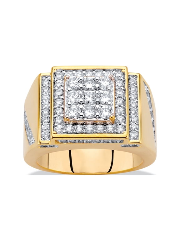 Men's Round Cubic Zirconia Step Top Grid Ring 1.80 TCW Gold-Plated