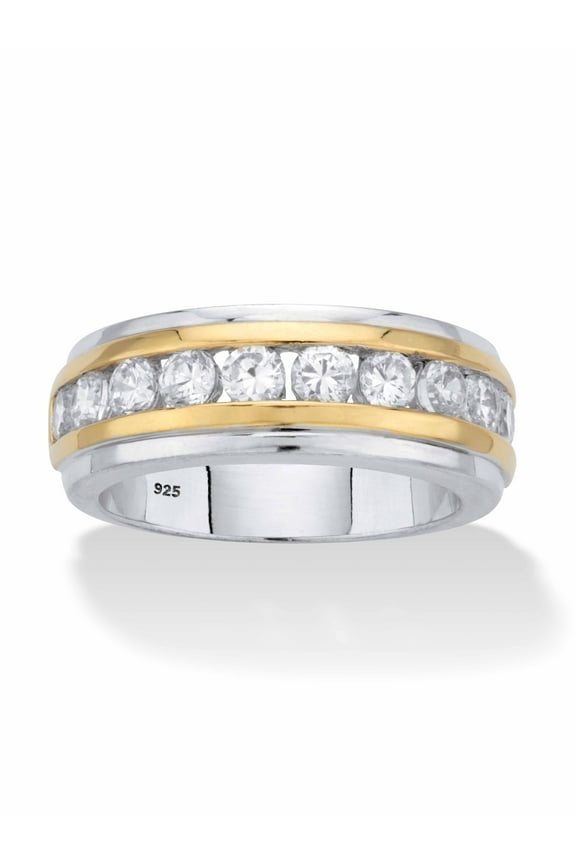 Men's Round Cubic Zirconia Two-Tone Ring 1.10 TCW in 18k Gold and Platinum-plated Sterling Silver