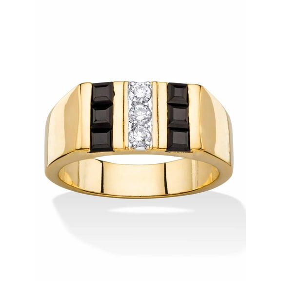 PalmBeach Jewelry Men's Round Cubic Zirconia and Square-Cut Genuine Black Onyx, Blue Sapphire or Red Garnet Ring Gold-Plated