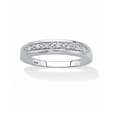 PalmBeach Jewelry Men's Round Cut Cubic Zirconia Etched Bridal Ring .11 TCW Platinum Plated Sterling Silver