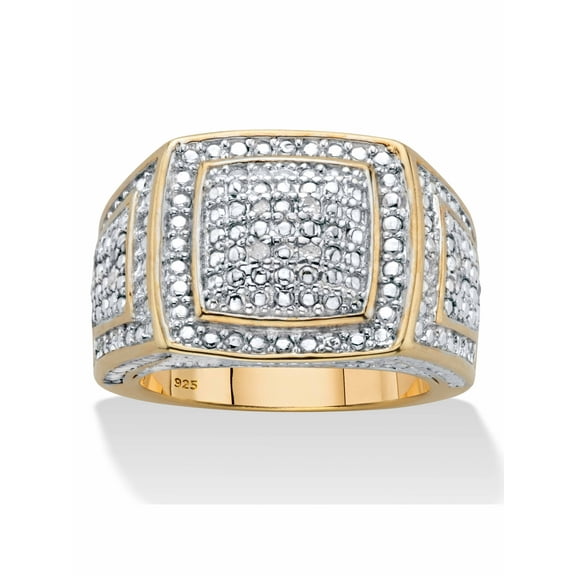 PalmBeach Jewelry Men's Round Cut Diamond Grid Ring 1/10 TCW Two-Tone Gold-Plated Sterling Silver