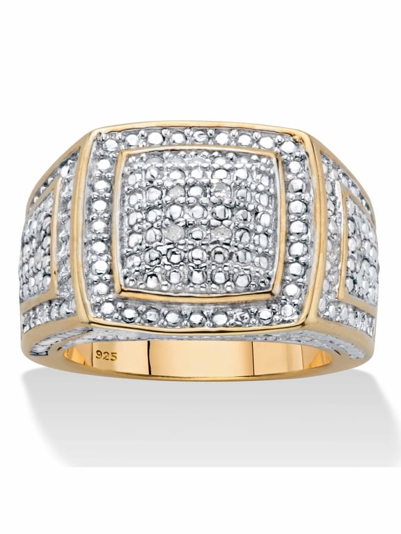 1/10 Cttw Men's Round Diamond 18k Gold-Plated Silver Grid Ring