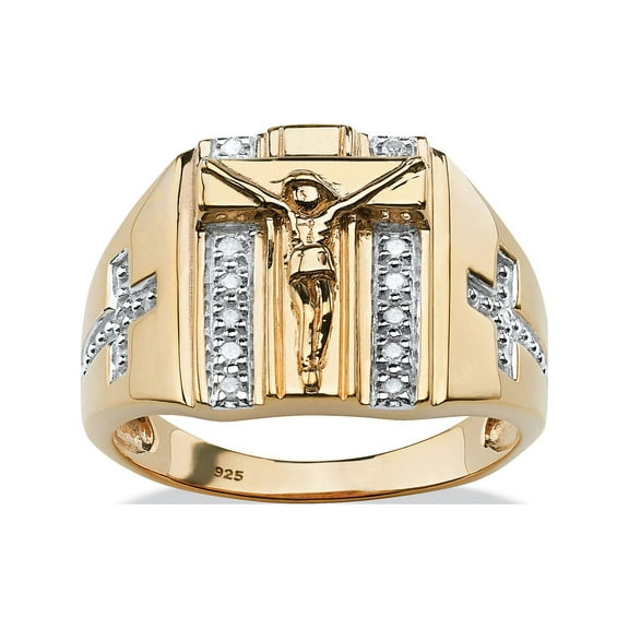 PalmBeach Jewelry Men's Round Diamond Crucifix and Cross Ring 1/10 TCW in 18k Gold-Plated or Sterling Silver