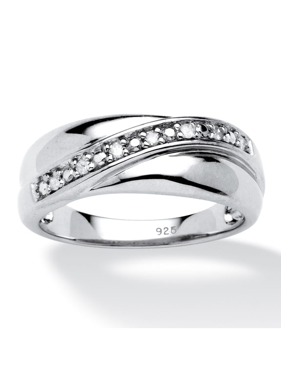 Men's 1/10 TCW Round Diamond Wedding Band in Platinum-plated Sterling Silver