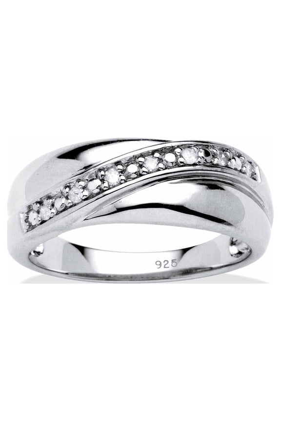 Men's Round Diamond Wedding Band 1/10 TCW in Platinum or 18K Gold Plated Sterling Silver