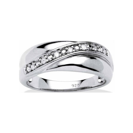 PalmBeach Jewelry Men's Round Diamond Wedding Band 1/10 TCW in Platinum or 18K Gold Plated Sterling Silver