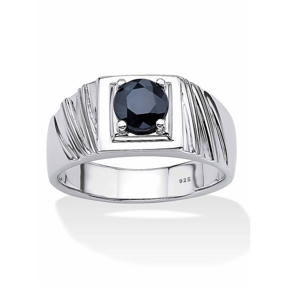 PalmBeach Jewelry Men's Round Genuine Blue Sapphire Garnet or Midnight Sapphire Sterling Silver or Gold Plated Sterling Silver Ring