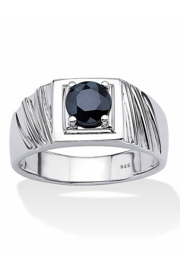 Men's Round Genuine Blue Sapphire Garnet or Midnight Sapphire Sterling Silver or Gold Plated Sterling Silver Ring