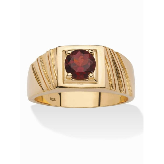 PalmBeach Jewelry Men's Round Genuine Blue Sapphire Garnet or Midnight Sapphire Sterling Silver or Gold Plated Sterling Silver Ring