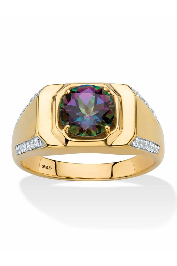Men's Round Genuine Mystic Fire Topaz and Cubic Zirconia Ring 2.70 TCW in 18k Gold-plated Sterling Silver
