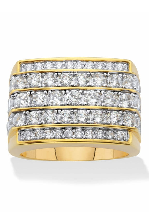 Men's Round Multi Row, Step Top Cubic Zirconia Ring 2.99 TCW in Gold-Plated or Platinum-Plated