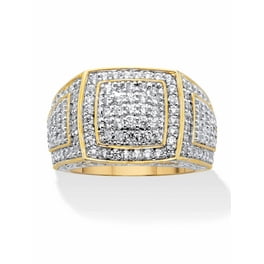 PalmBeach retail Men's Yellow Gold-Plated SterlingSilver Round GenuineDiamond Grid Ring