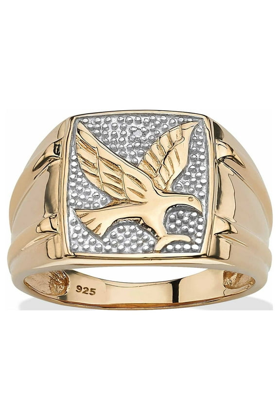 Men's Round Two-Tone Diamond Accent 18k Gold-plated Sterling Silver Eagle Ring