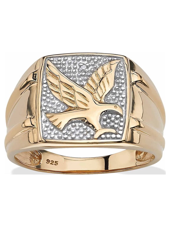 Men's Round Two-Tone Diamond Accent 18k Gold-plated Sterling Silver Eagle Ring