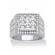 PALMBEACH JEWELRY Men's Round and Square Cubic Zirconia Square Ring 2.12 TCW Platinum-Plated