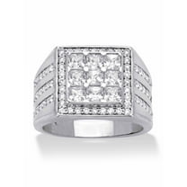 PalmBeach Jewelry Men's Round and Square Cubic Zirconia Square Ring 2.12 TCW Platinum-Plated