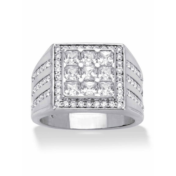 PalmBeach Jewelry Men's Round and Square Cubic Zirconia Square Ring 2.12 TCW Platinum-Plated