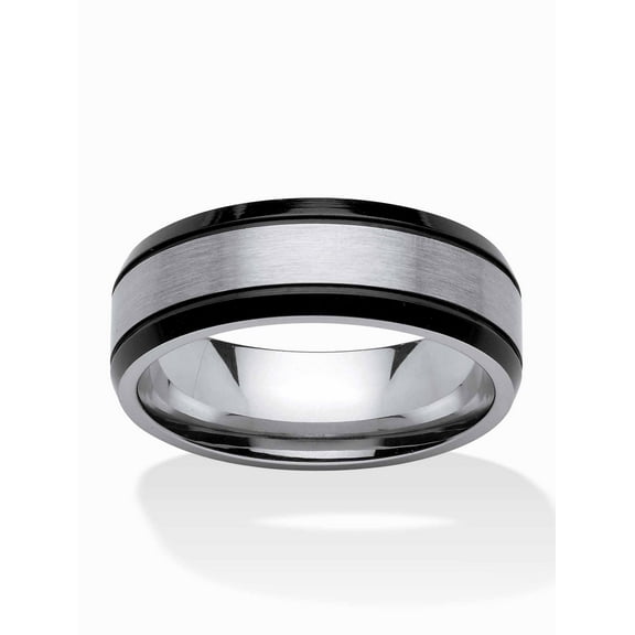 PalmBeach Jewelry Men's Satin and Brushed Two-Tone Ring in Stainless Steel and Black Ion-Plated Stainless Steel