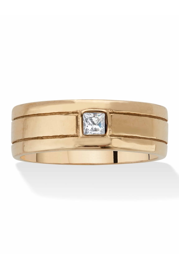 Men's Square Cut Crystal Yellow Gold Ion-Plated Stainless Steel Wedding Band