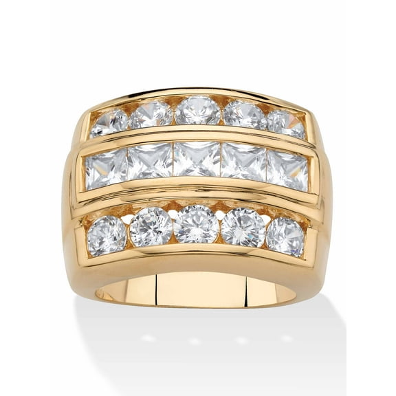 PalmBeach Jewelry Men's Square-Cut and Round Cubic Zirconia Channel-Set Step Ring 4.35 TCW 18k Gold-Plated