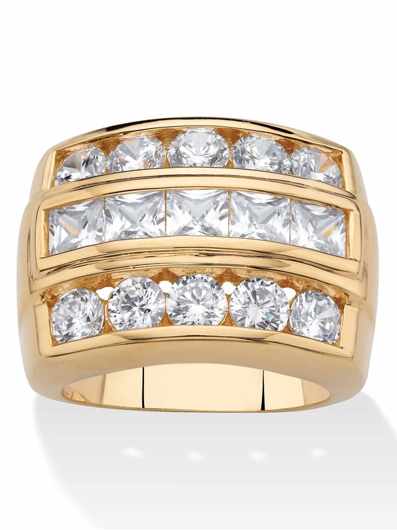 Men's Square-Cut and Round Cubic Zirconia Channel-Set Step Ring 4.35 TCW 18k Gold-Plated