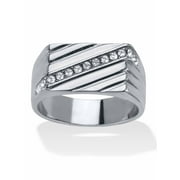 PALMBEACH JEWELRY Men's Stainless Steel or Gold Ion-Plated Stainless Steel Diagonal Pave Crystal Ring