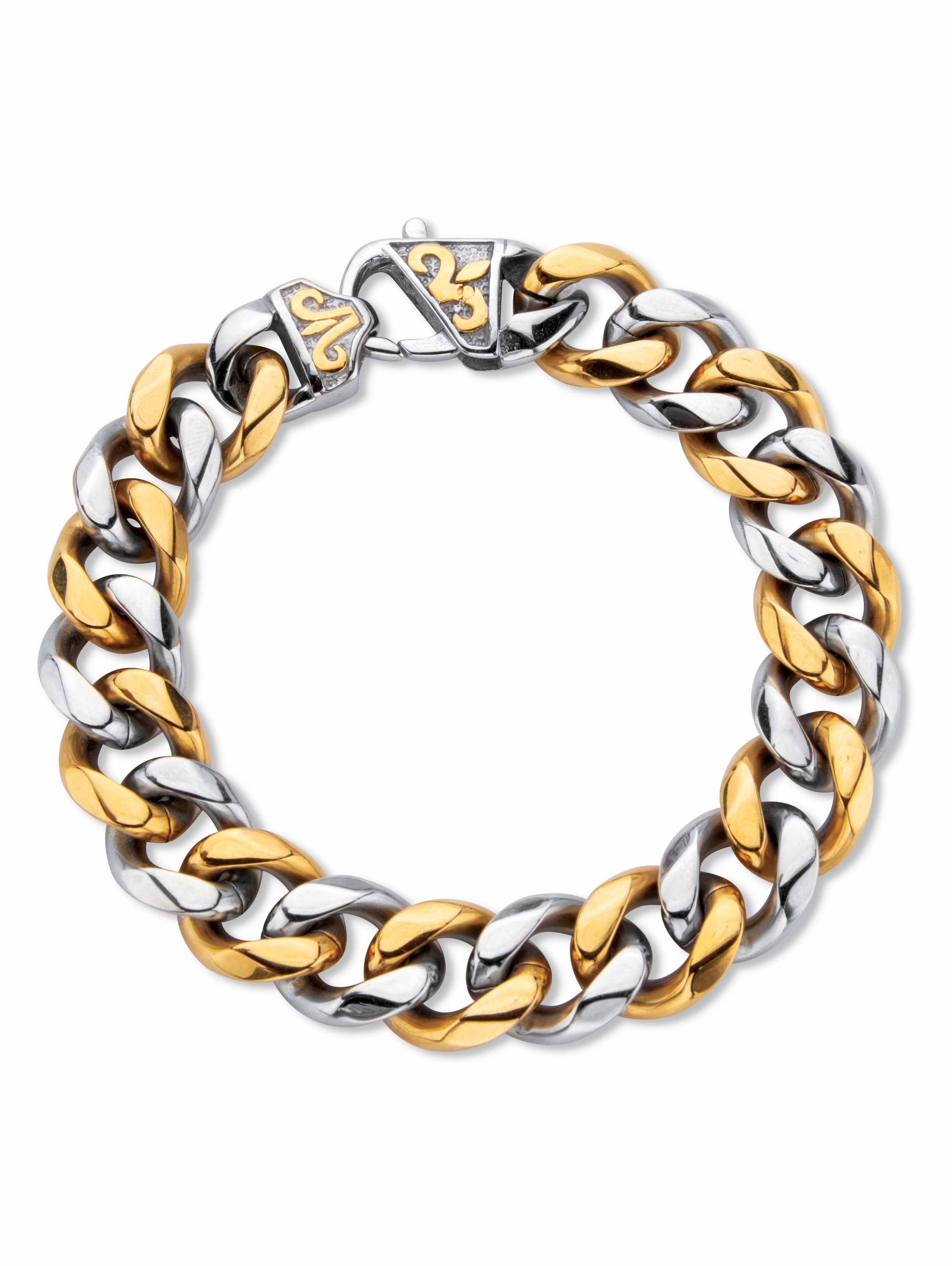 PalmBeach Jewelry Men's Two-Tone Gold Ion Plated Stainless Steel Curb Link Bracelet 8.5" or 9.5" Length
