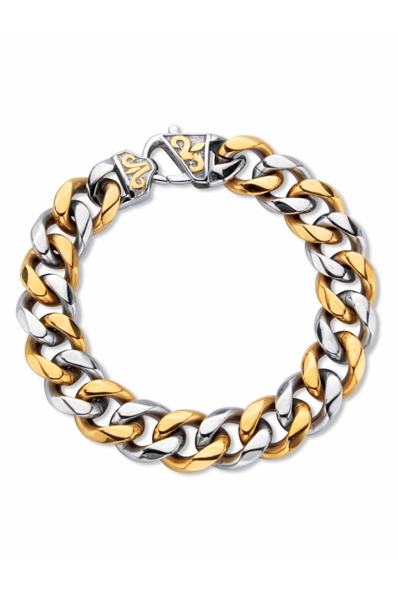 Men's Two-Tone Gold Ion Plated Stainless Steel Curb Link Bracelet 8.5" or 9.5" Length