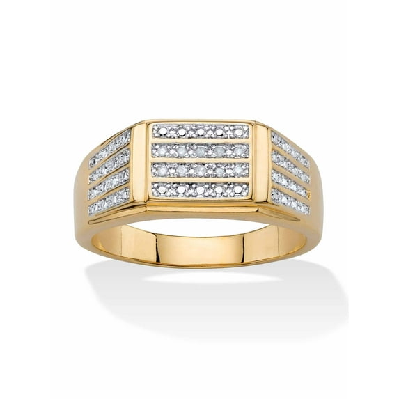 PalmBeach Jewelry Men's White Diamond Accent Multi-Row Grid Ring Yellow Gold-Plated