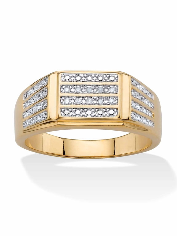 Men's White Diamond Accent Multi-Row Grid Ring Yellow Gold-Plated