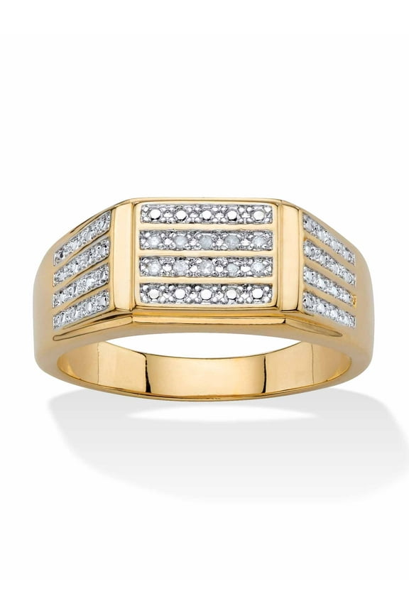 Men's White Diamond Accent Multi-Row Grid Ring Yellow Gold-Plated