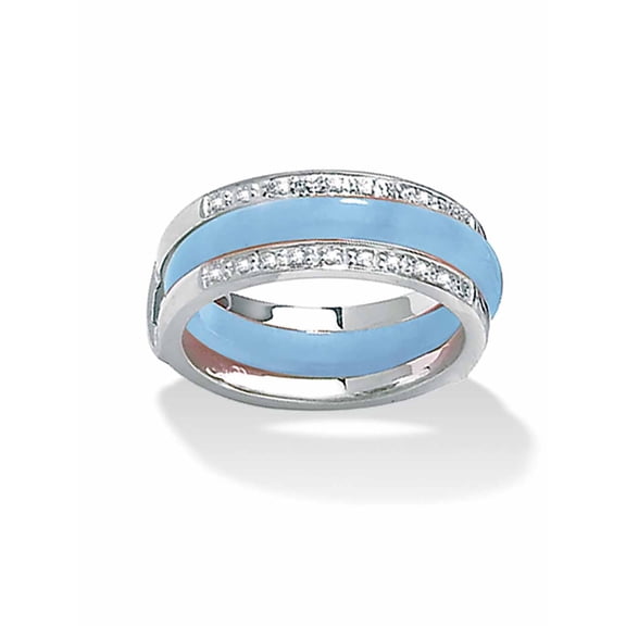 PalmBeach Jewelry Multicolor Jade Cubic Zirconia Accent Sterling Silver 8-Piece Interchangeable Ring Set