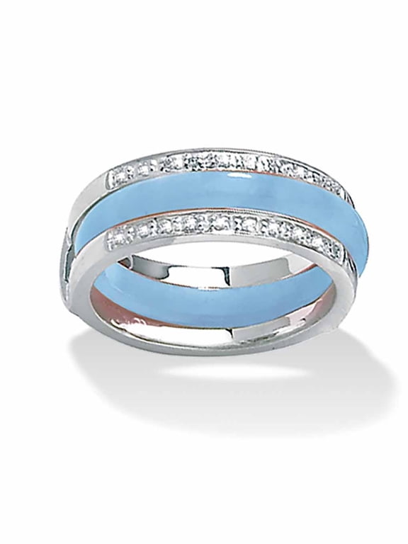 Multicolor Jade Cubic Zirconia Accent Sterling Silver 8-Piece Interchangeable Ring Set