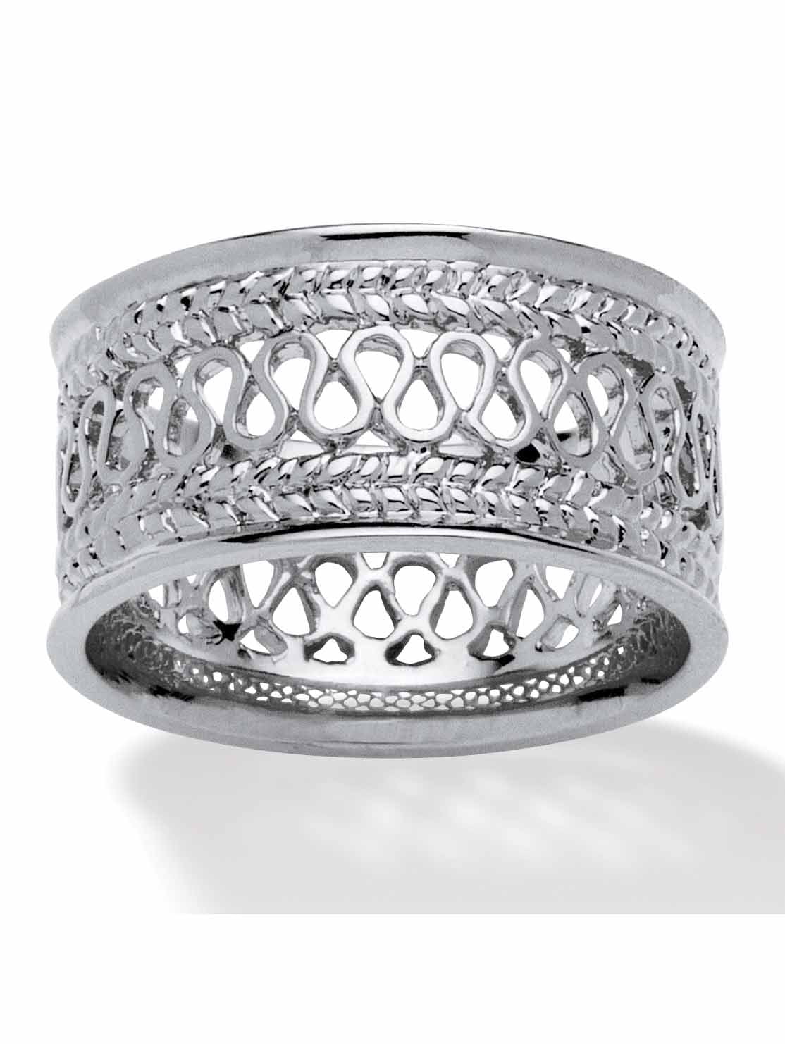 PalmBeach Jewelry Open Weave Decorative Ring in Platinum-Plated