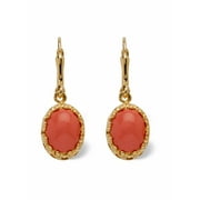 PalmBeach Jewelry Orange Oval Simulated Coral Yellow Gold-Plated Cabochon Filgree Drop Earrings