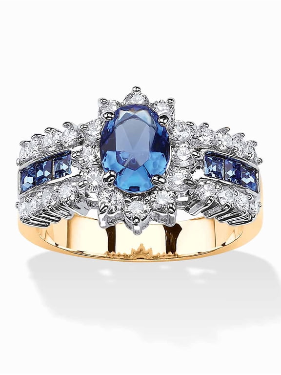 Oval Crystal and CZ Two-Tone Halo Cocktail Ring in Gold-Plated