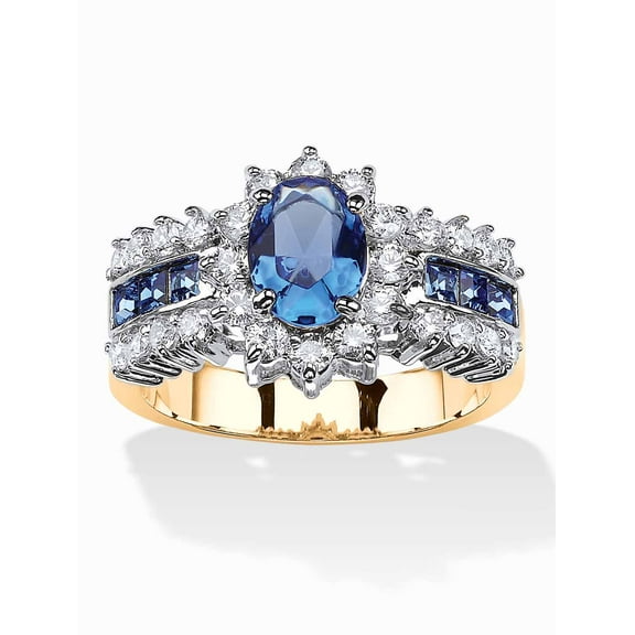PalmBeach Jewelry Oval Crystal and CZ Two-Tone Halo Cocktail Ring in Gold-Plated
