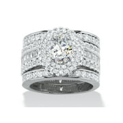 PalmBeach Jewelry Oval-Cut Cubic Zirconia 3-Piece Double Halo Wedding Ring Set 3.54 TCW in 14k Gold or Platinum Plated Sterling Silver