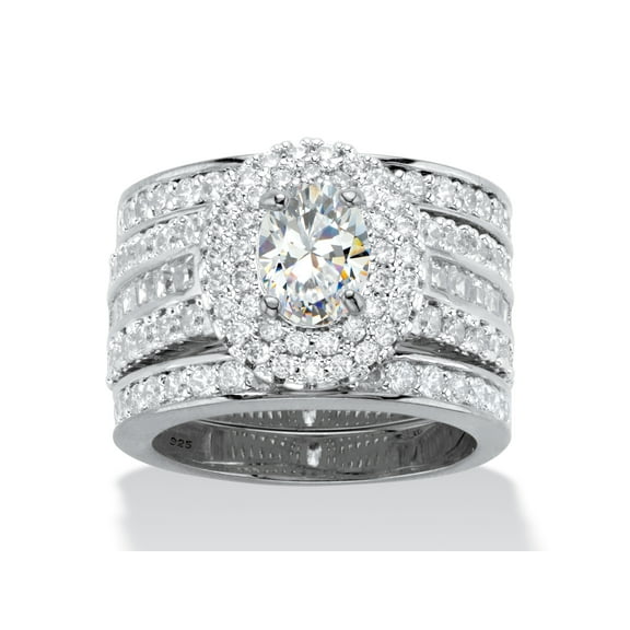 PalmBeach Jewelry Oval-Cut Cubic Zirconia 3-Piece Double Halo Wedding Ring Set 3.54 TCW in 14k Gold or Platinum Plated Sterling Silver
