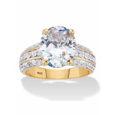 PalmBeach Men's 14k Gold-Plated CZ Ring – Step Top Grid Design With Cubic Zirconia, Sizes 8-13