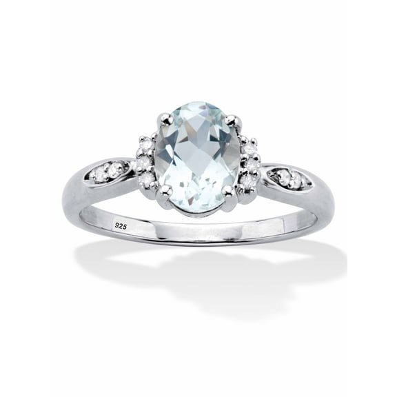 PalmBeach Jewelry Oval Cut Genuine Aquamarine And Diamond Accent Ring 1.17 TCW Platinum Plated Sterling Silver